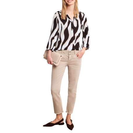 Blouse chocolat unie pourvue de manches longues et d'un col tunisien - Image 5