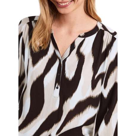 Blouse chocolat unie pourvue de manches longues et d'un col tunisien - Image 6