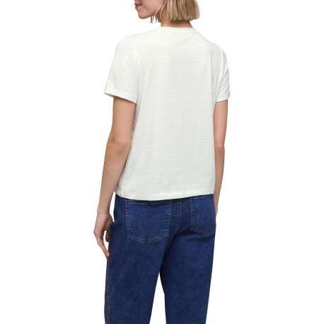 T-shirt blanc à rayures pourvu de détails plissés sur les épaules - Image 4