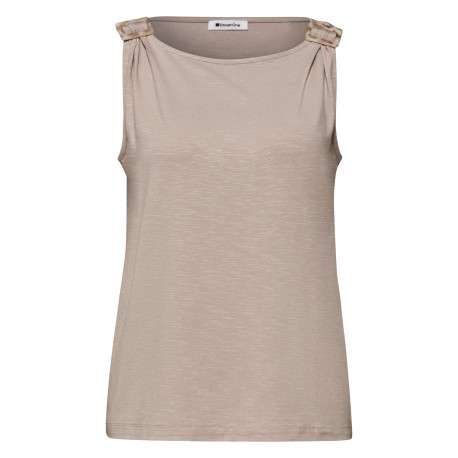 Débardeur taupe uni pourvu d'un aspect flammé et d'un col rond