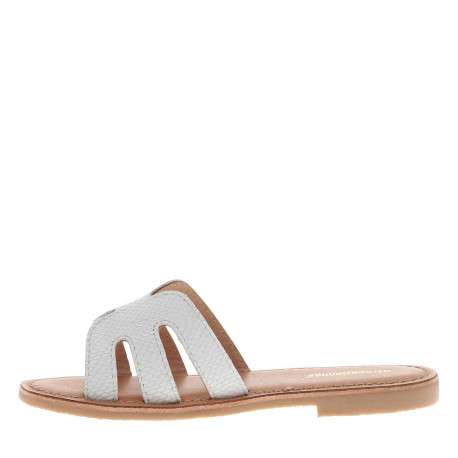 Mules en cuir blanc à semelles plates effet écaillé all-over