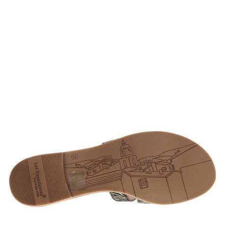 Mules en cuir noires à semelle plate avec un effet zébré doré à l'avant - Image 5