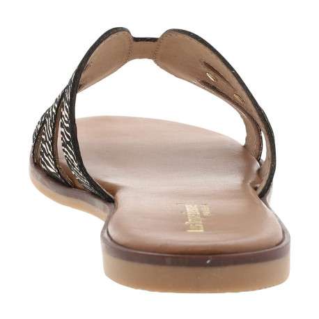 Mules en cuir noires à semelle plate avec un effet zébré doré à l'avant - Image 6