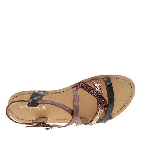 Nu-pieds en cuir chocolat à semelle plate et à boucle à ardillon - Image 4