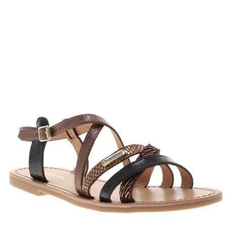 Nu-pieds en cuir chocolat à semelle plate et à boucle à ardillon - Image 3
