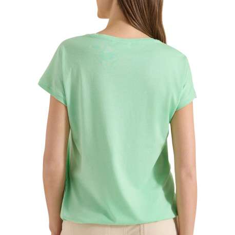 T-shirt vert uni avec coupe droite et des manches courtes élastiquées - Image 4