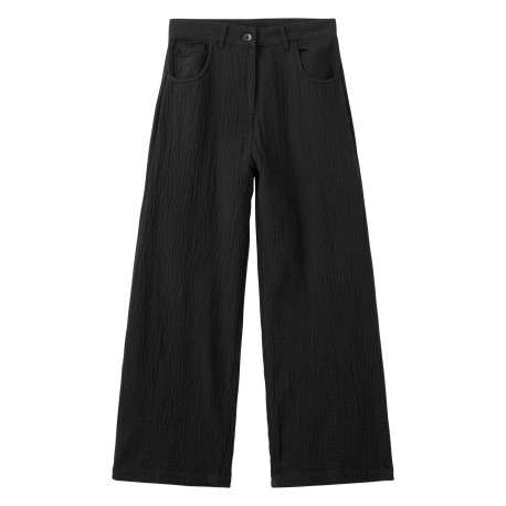 Pantalon chino en coton noir uni avec une coupe bootcut et des poches raglan