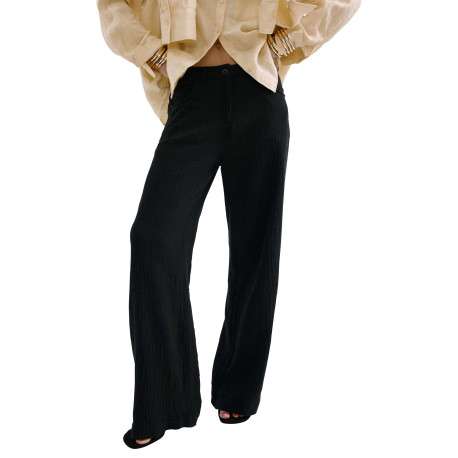 Pantalon chino en coton noir uni avec une coupe bootcut et des poches raglan - Image 3