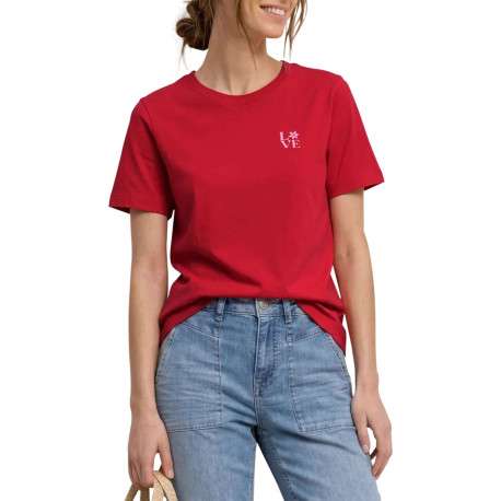 T-shirt rouge uni avec une coupe droite et des manches courtes - Image 3