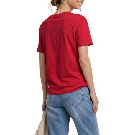 T-shirt rouge uni avec une coupe droite et des manches courtes - Image 4