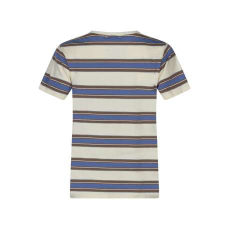 T-shirt en coton beige clair à rayures pourvu d'une coupe droite - Image 2