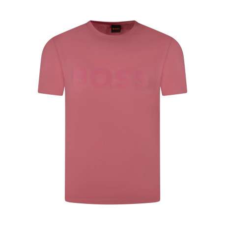 T-shirt en coton corail uni pourvu d'une coupe droite et d'un col rond