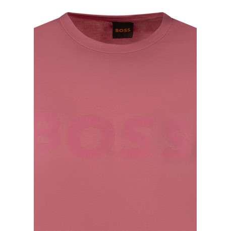 T-shirt en coton corail uni pourvu d'une coupe droite et d'un col rond - Image 3