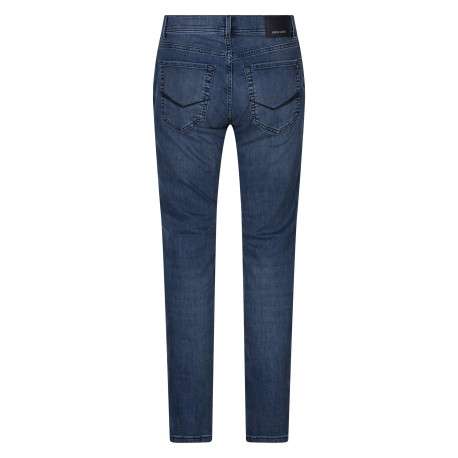 Jean en coton mélangé indigo uni pourvu d'une coupe slim et de multiples poches - Image 2
