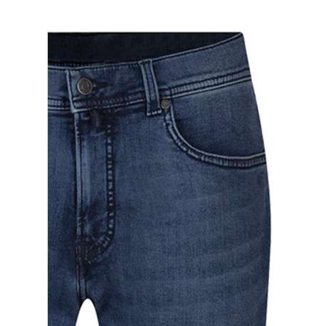 Jean en coton mélangé indigo uni pourvu d'une coupe slim et de multiples poches - Image 3
