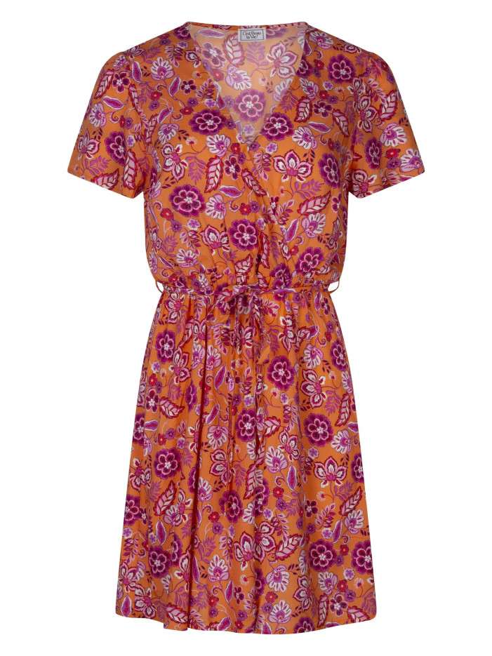 Robe courte orange florale...