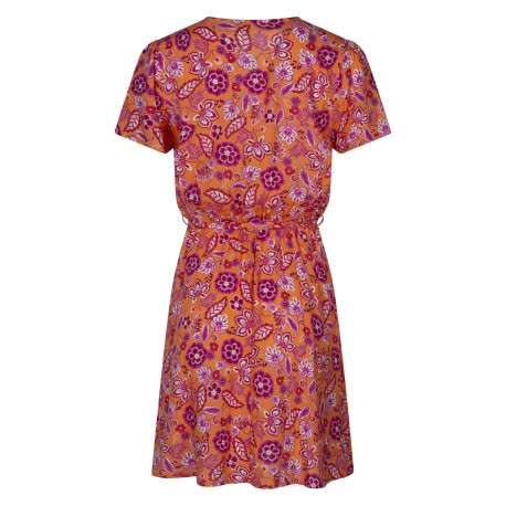 Robe courte orange florale pourvue d'une coupe évasée et des manches courtes - Image 2