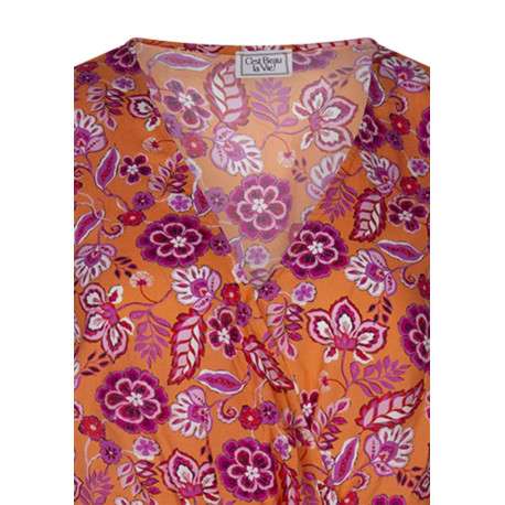 Robe courte orange florale pourvue d'une coupe évasée et des manches courtes - Image 3