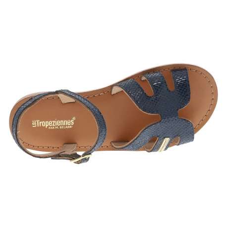 Nu-pieds bleus en cuir avec un talon plat et une boucle à ardillon - Image 4