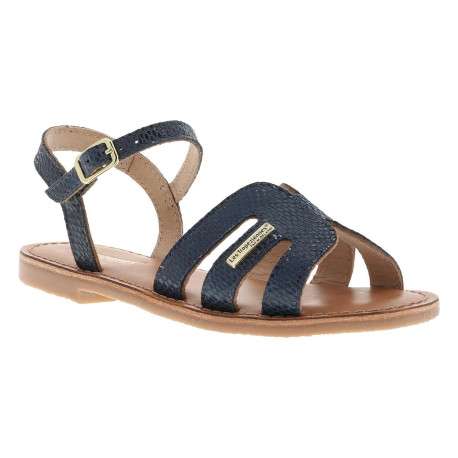 Nu-pieds bleus en cuir avec un talon plat et une boucle à ardillon - Image 3