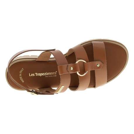Nu-pieds tan en cuir avec un talon décroché bas et une boucle à ardillon - Image 4