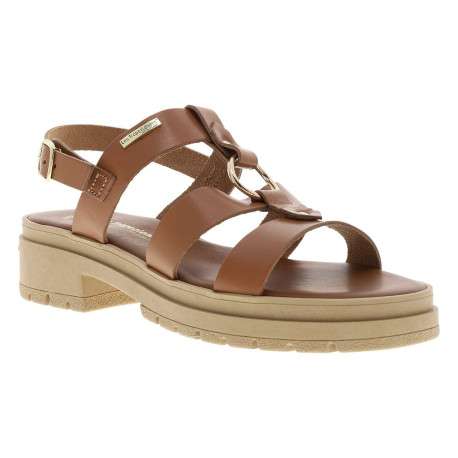 Nu-pieds tan en cuir avec un talon décroché bas et une boucle à ardillon - Image 3