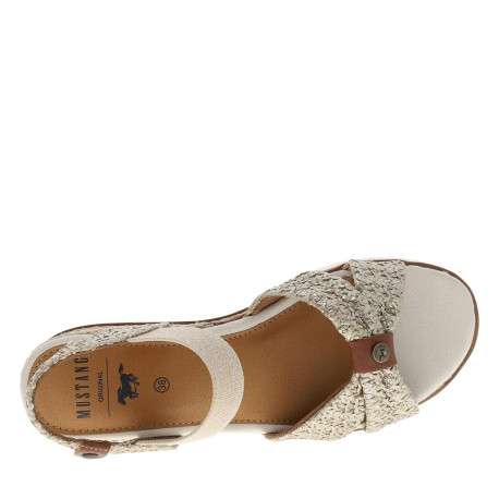 Nu-pieds écrus avec un talon semi-compensée et une bandes élastiquées - Image 4