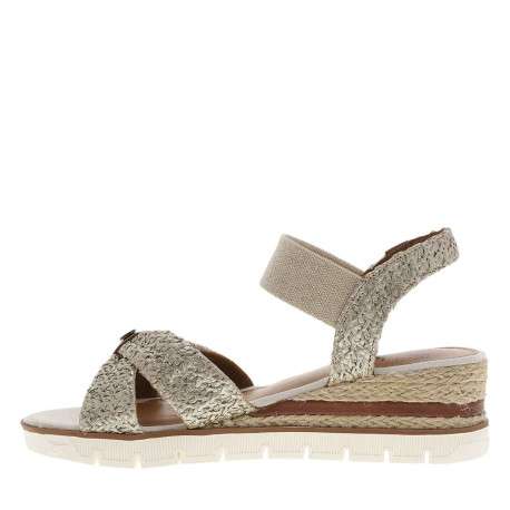 Nu-pieds écrus avec un talon semi-compensée et une bandes élastiquées