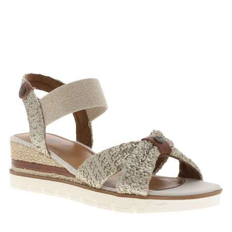 Nu-pieds écrus avec un talon semi-compensée et une bandes élastiquées - Image 3