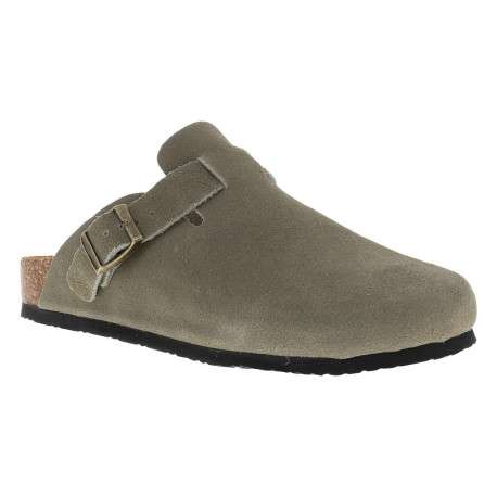 Sabots Sahara en cuir kaki avec une semelle plate et à boucle à ardillon - Image 3