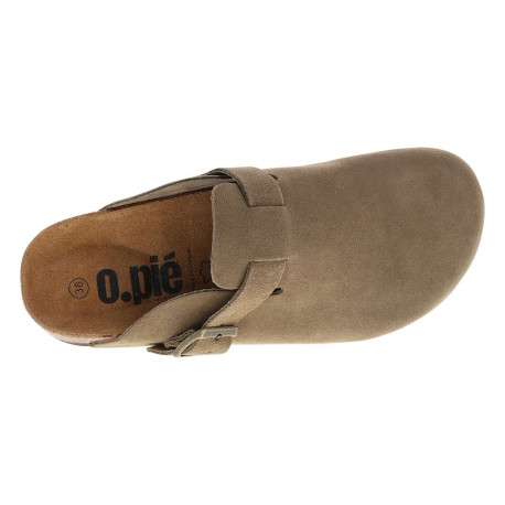 Sabots Sahara en cuir taupe avec un talon plat et à boucle à ardillon - Image 4