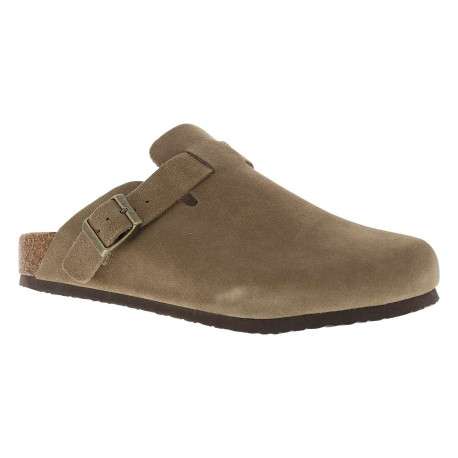 Sabots Sahara en cuir taupe avec un talon plat et à boucle à ardillon - Image 3