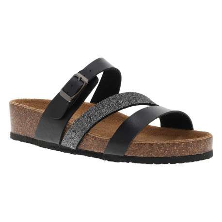 Mules noires avec un talon compensé bas et une boucle à ardillon - Image 3