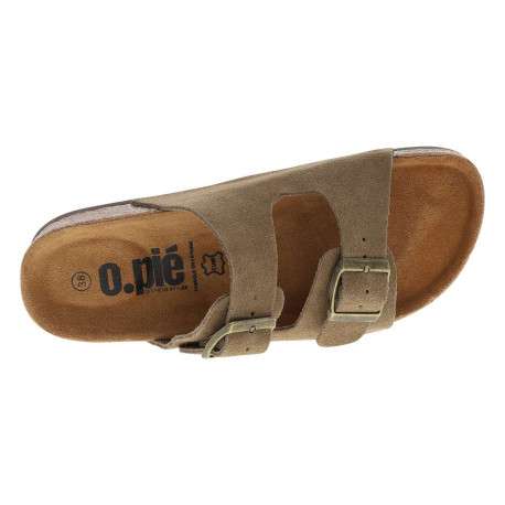 Mules taupe en cuir avec un talon plat et deux boucles à ardillon - Image 4