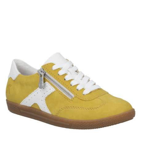 Tennis jaune à semelle à talon plat avec des lacets plats et un zip - Image 3
