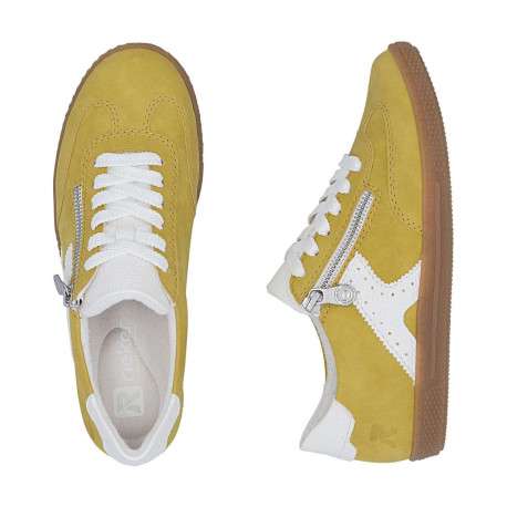 Tennis jaune à semelle à talon plat avec des lacets plats et un zip - Image 6
