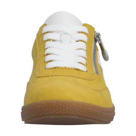 Tennis jaune à semelle à talon plat avec des lacets plats et un zip - Image 7