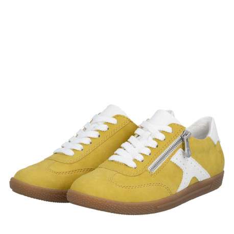 Tennis jaune à semelle à talon plat avec des lacets plats et un zip - Image 8