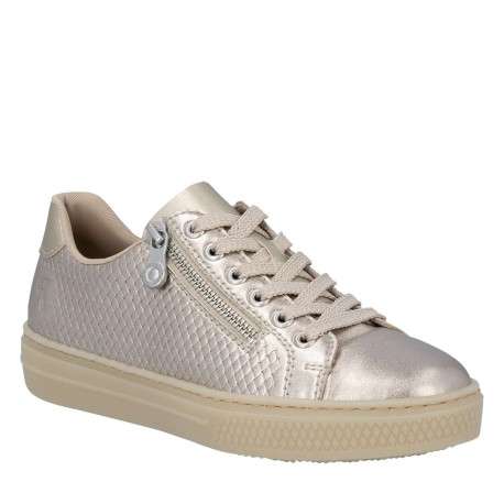 Tennis en cuir perle à talon plat avec des lacets et un zip latéral - Image 3