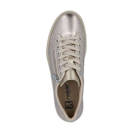 Tennis en cuir perle à talon plat avec des lacets et un zip latéral - Image 4