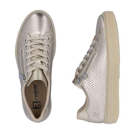 Tennis en cuir perle à talon plat avec des lacets et un zip latéral - Image 6