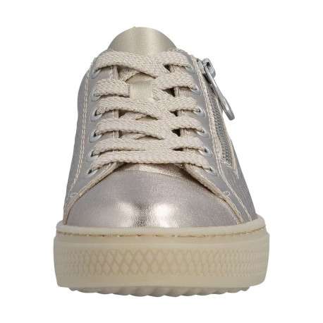Tennis en cuir perle à talon plat avec des lacets et un zip latéral - Image 7