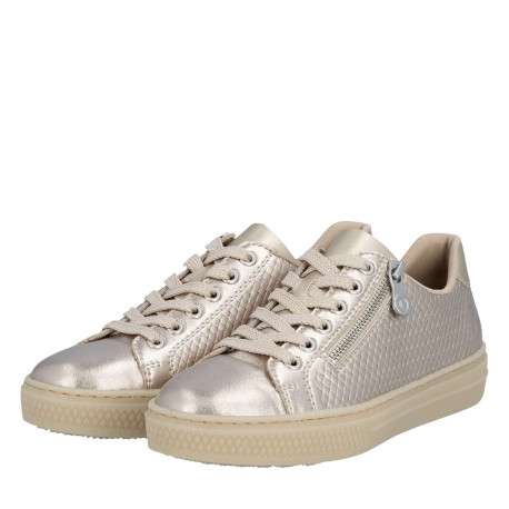 Tennis en cuir perle à talon plat avec des lacets et un zip latéral - Image 8