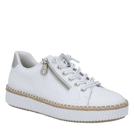 Tennis en cuir blanches à talon plat avec des lacets et un zip latéral - Image 3