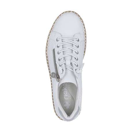 Tennis en cuir blanches à talon plat avec des lacets et un zip latéral - Image 4