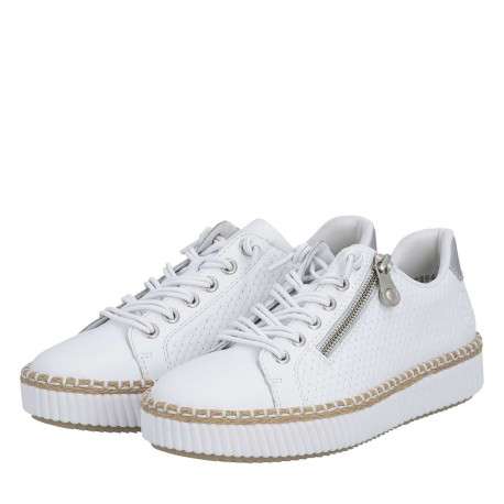 Tennis en cuir blanches à talon plat avec des lacets et un zip latéral - Image 7