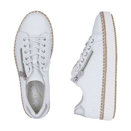 Tennis en cuir blanches à talon plat avec des lacets et un zip latéral - Image 8