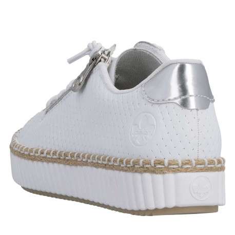 Tennis en cuir blanches à talon plat avec des lacets et un zip latéral - Image 9