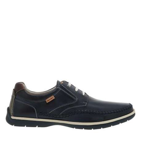 Derbies bleu marine en cuir avec un talon plat et des lacets blancs - Image 2