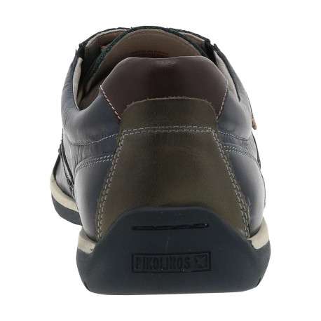 Derbies bleu marine en cuir avec un talon plat et des lacets blancs - Image 6